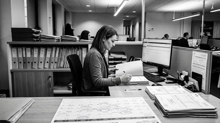Dossiers administratifs organisés par étapes avec calendrier et documents officiels tamponnés